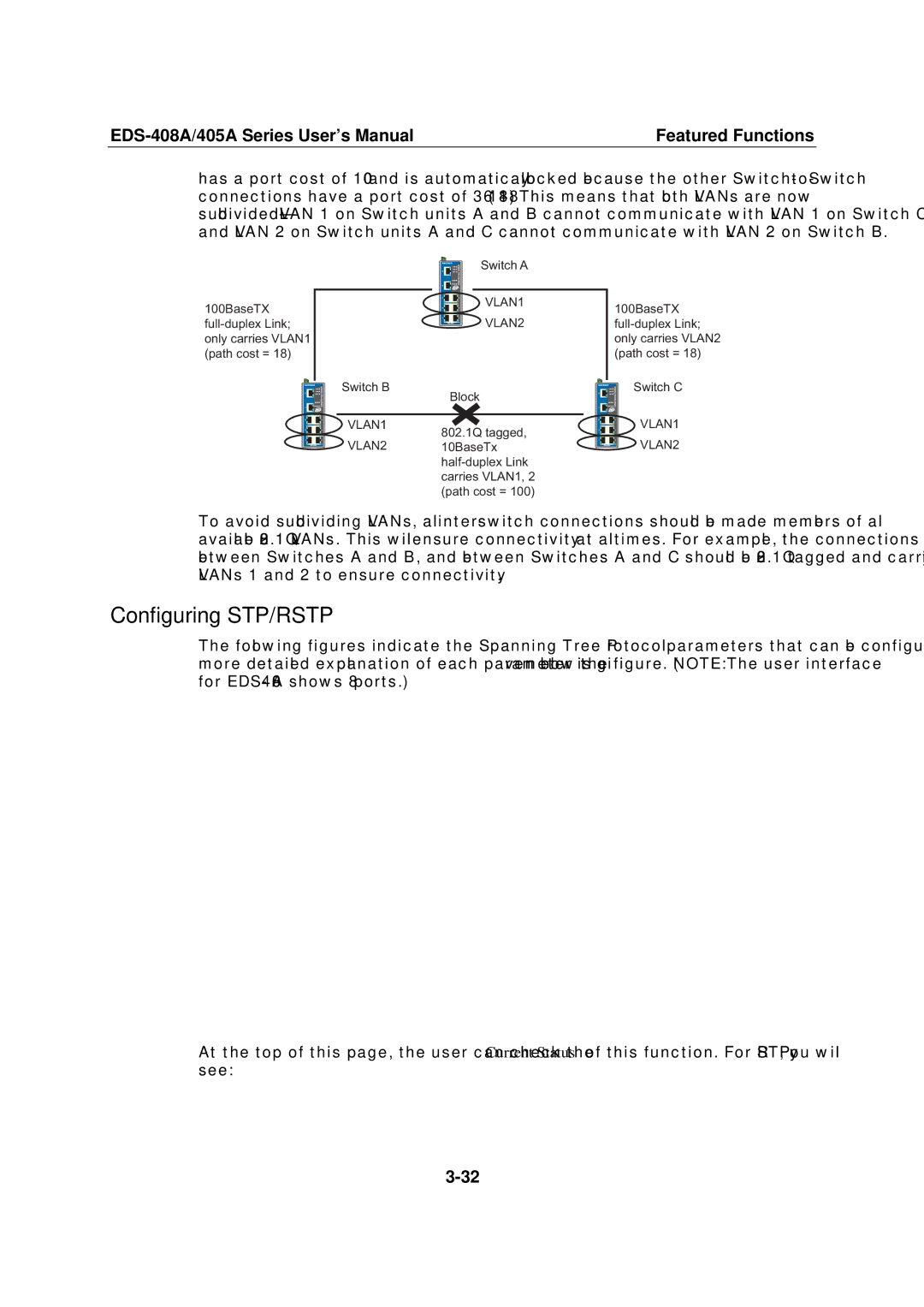 Moxa Technologies 405A SERIES, EDS-408A user manual Configuring STP/RSTP 