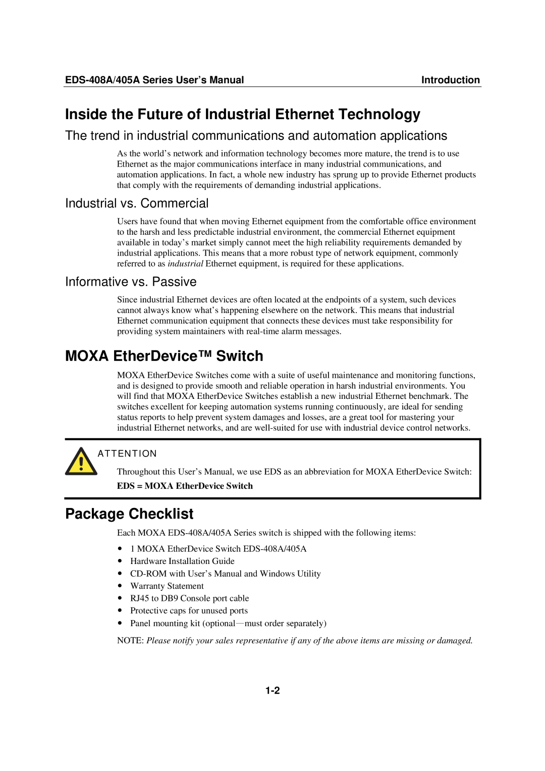 Moxa Technologies EDS-408A Inside the Future of Industrial Ethernet Technology, Moxa EtherDevice Switch, Package Checklist 