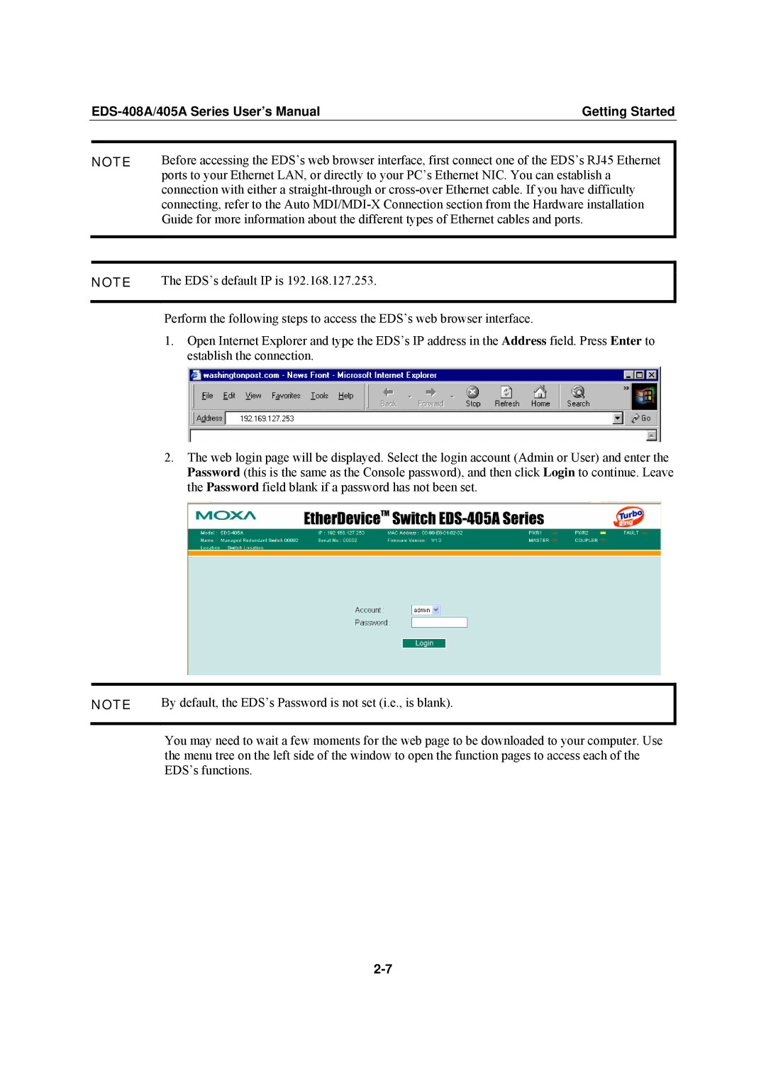 Moxa Technologies EDS-405A user manual EDS-408A/405A Series User’s Manual Getting Started 