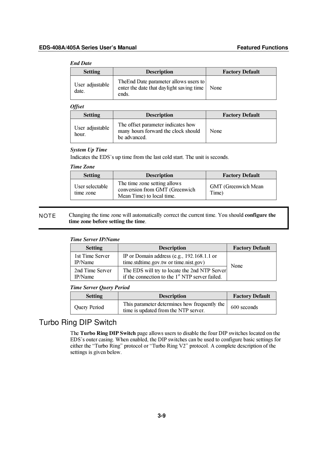 Moxa Technologies EDS-408A, EDS-405A user manual Turbo Ring DIP Switch 