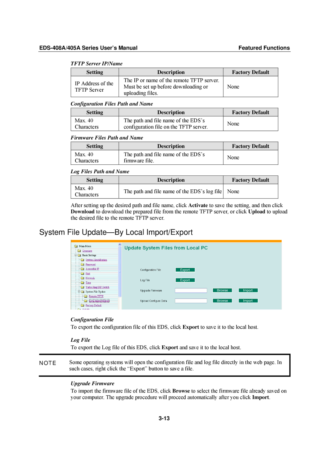 Moxa Technologies EDS-408A, EDS-405A user manual System File Update-By Local Import/Export 