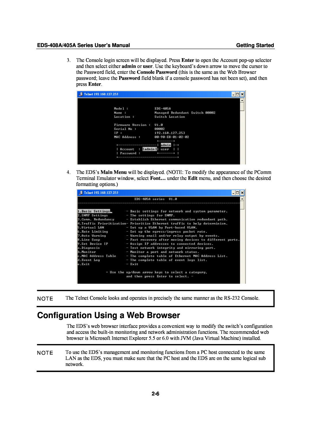 Moxa Technologies EDS-405A Configuration Using a Web Browser, EDS-408A/405A Series User’s Manual, Getting Started 