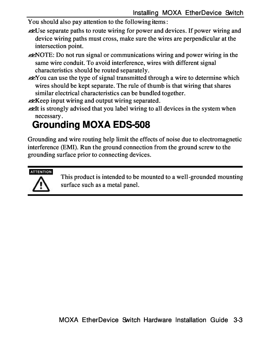 Moxa Technologies manual Grounding MOXA EDS-508 