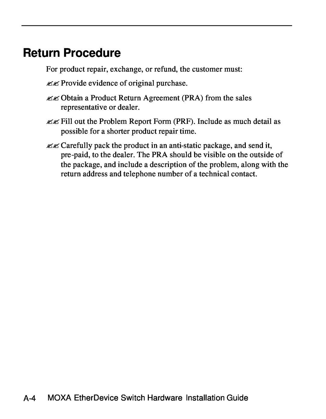 Moxa Technologies EDS-508 manual Return Procedure 