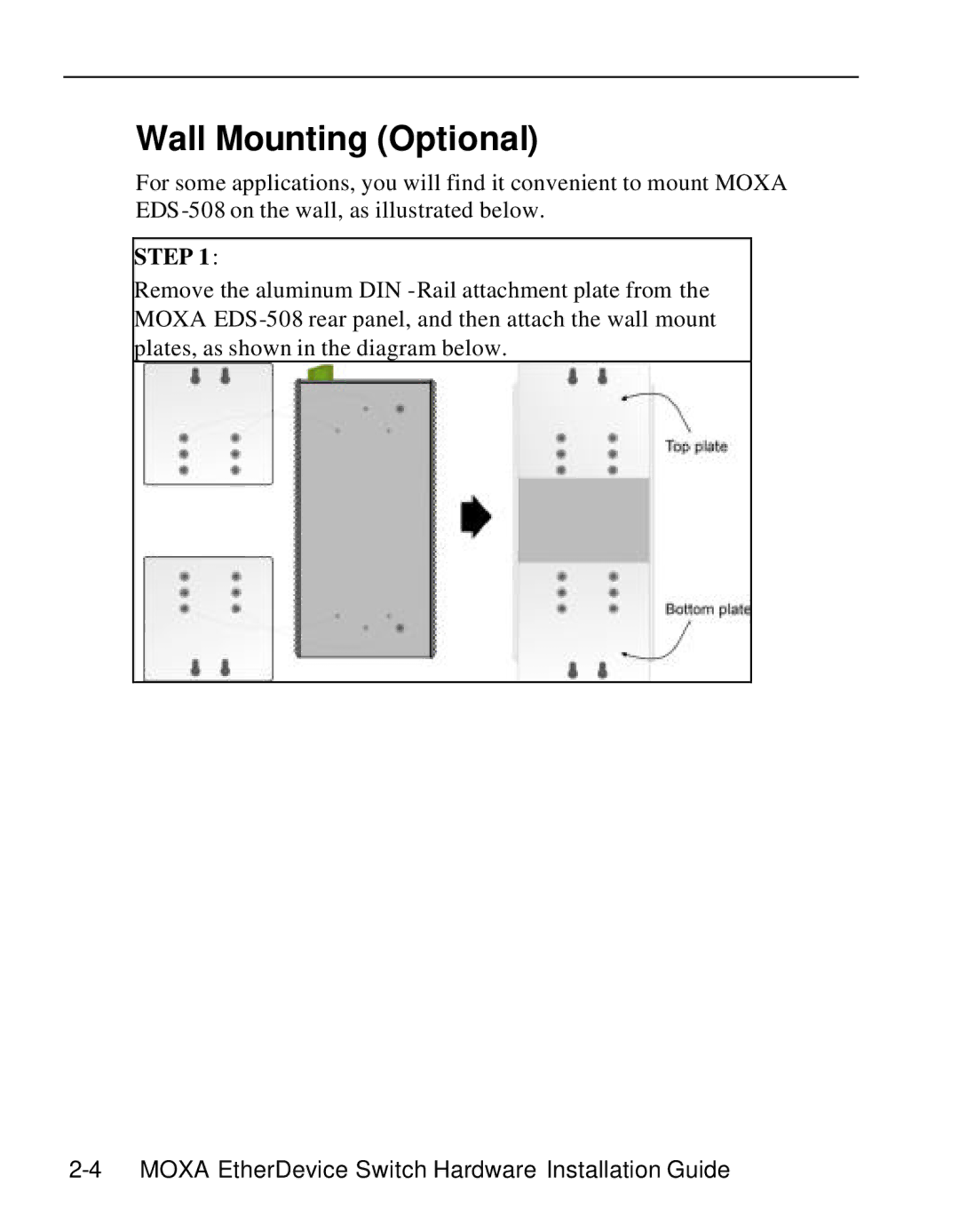 Moxa Technologies EDS-508 manual Wall Mounting Optional 