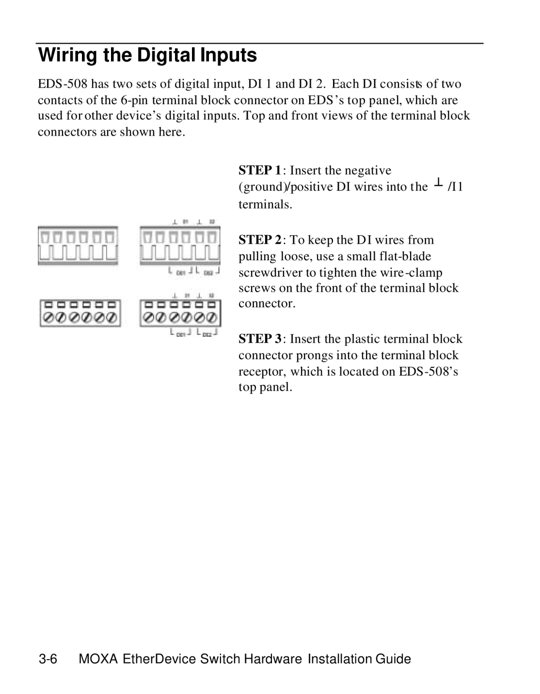 Moxa Technologies EDS-508 manual Wiring the Digital Inputs 