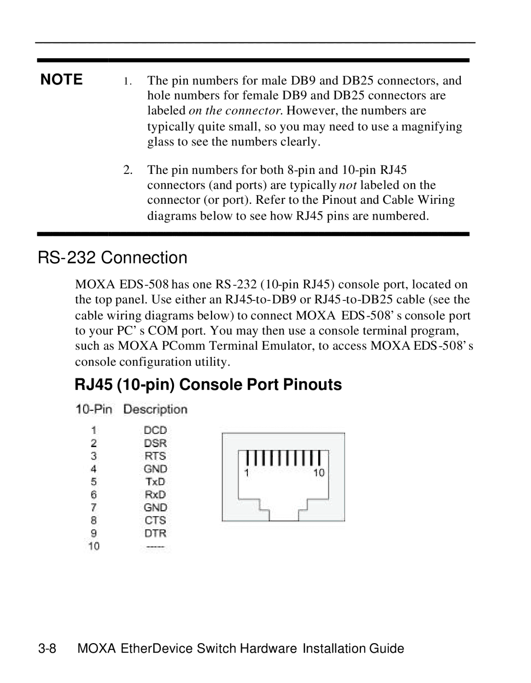 Moxa Technologies EDS-508 manual RS-232 Connection 