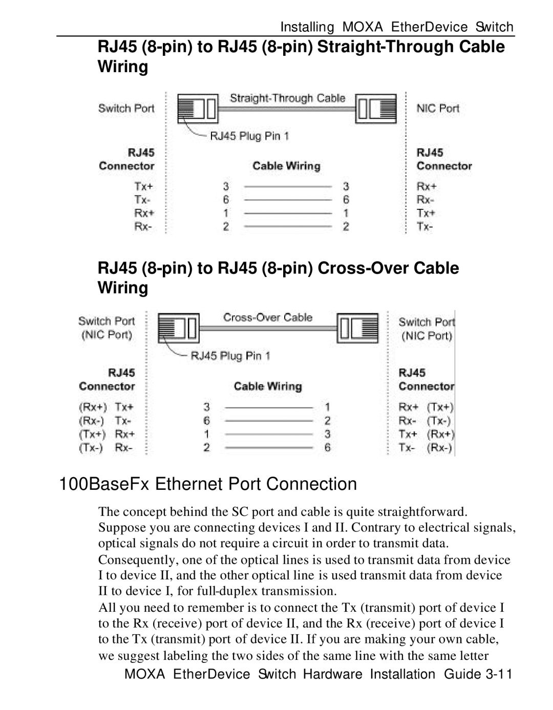 Moxa Technologies EDS-508 manual 100BaseFx Ethernet Port Connection 