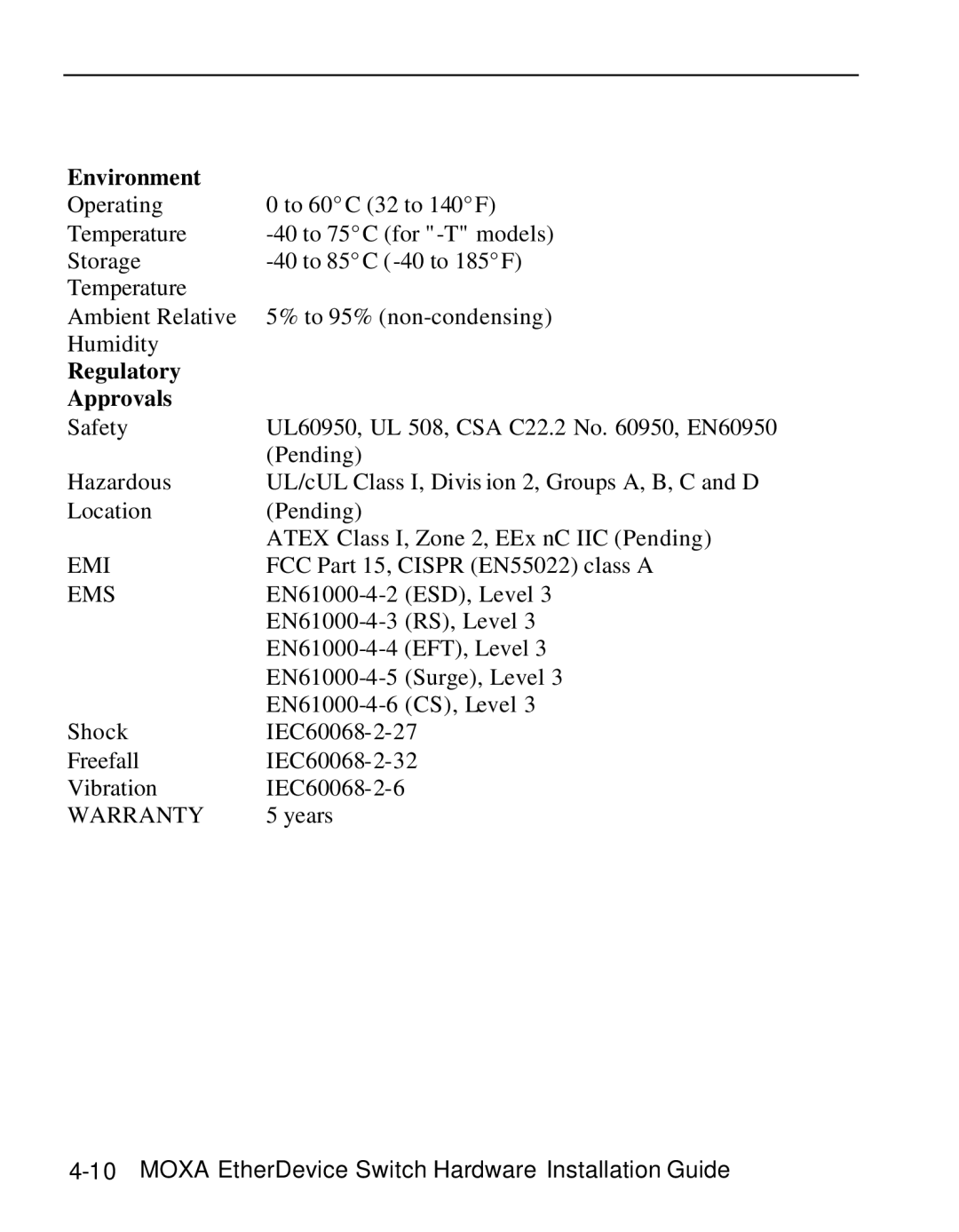 Moxa Technologies EDS-508 manual Environment 