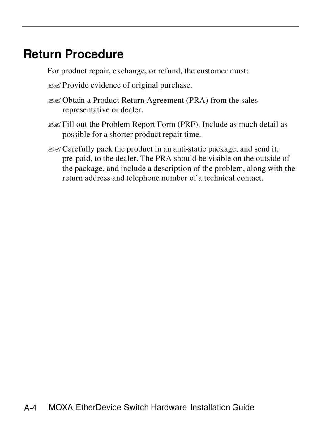 Moxa Technologies EDS-508 manual Return Procedure 