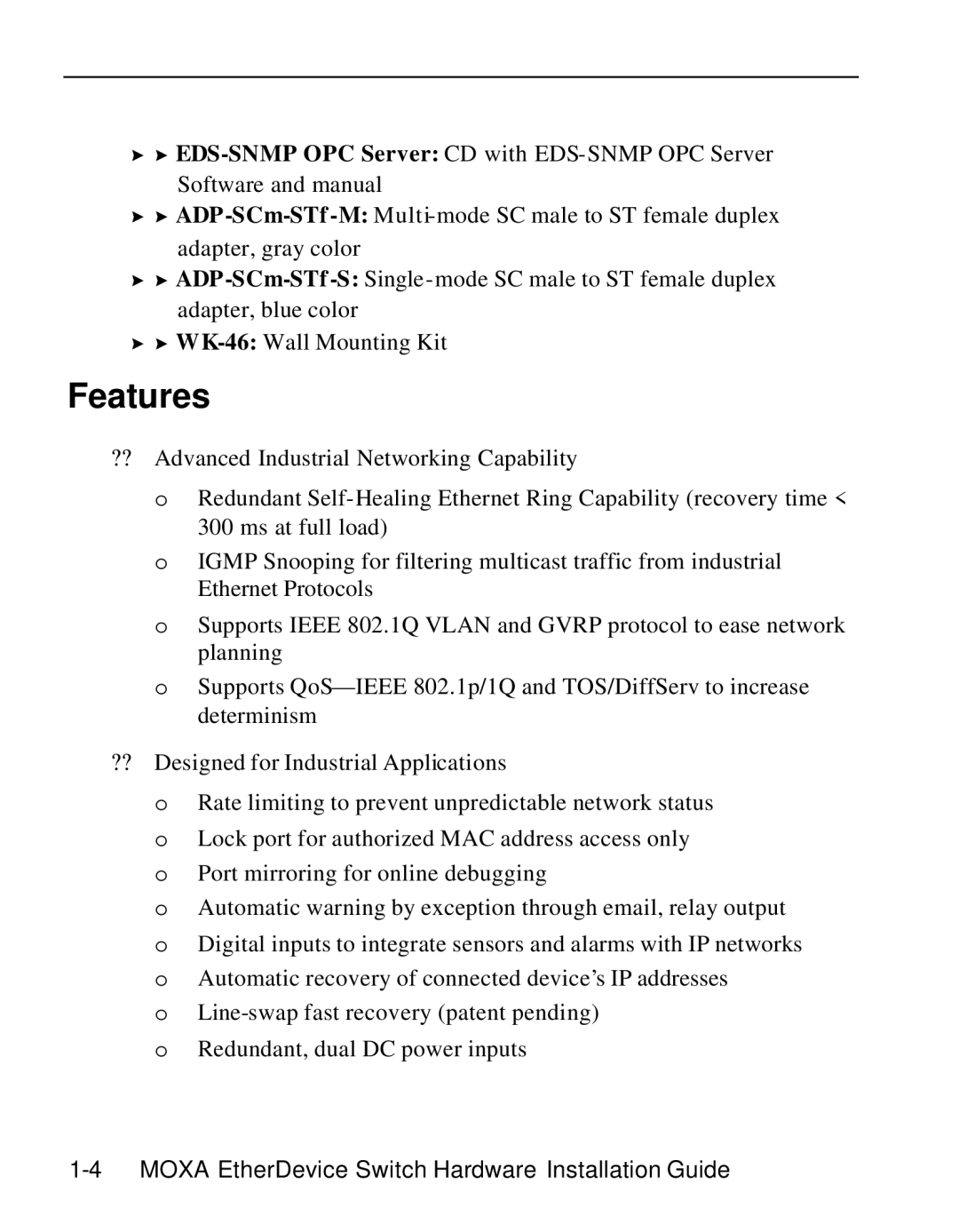 Moxa Technologies EDS-508 manual Features 