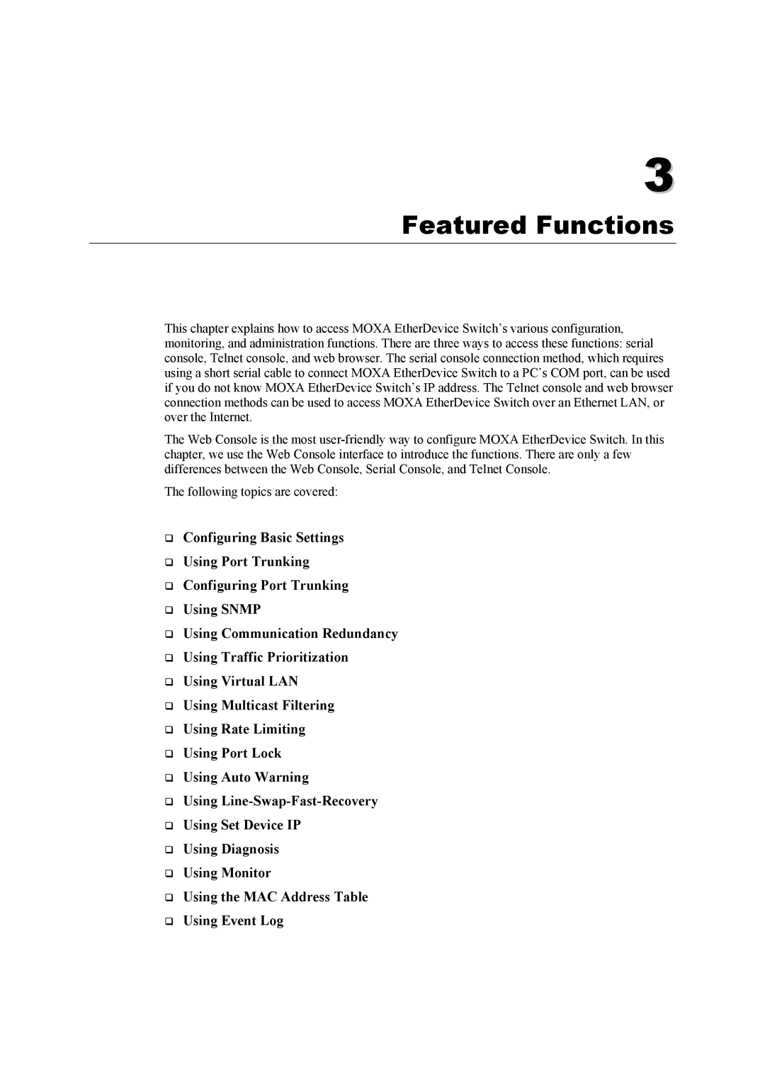 Moxa Technologies EDS-508 user manual Featured Functions 