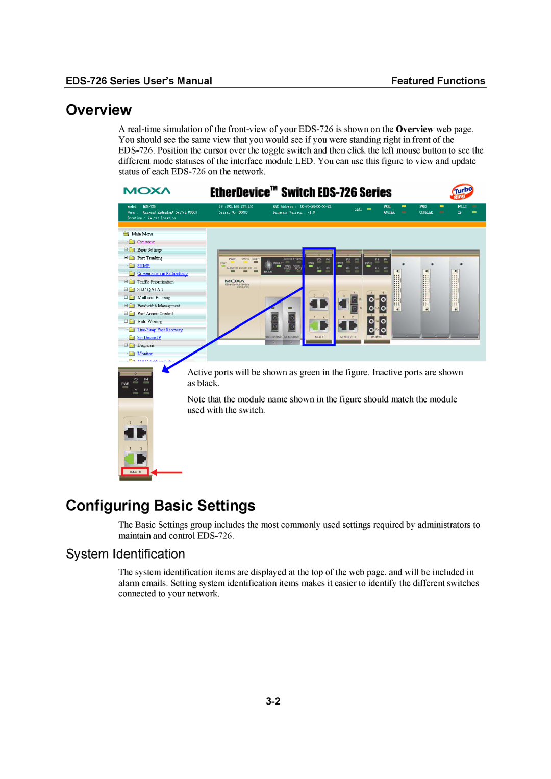 Moxa Technologies EDS-726 user manual Configuring Basic Settings, System Identification 