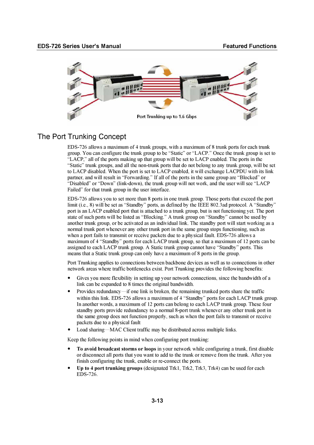 Moxa Technologies EDS-726 user manual Port Trunking Concept 