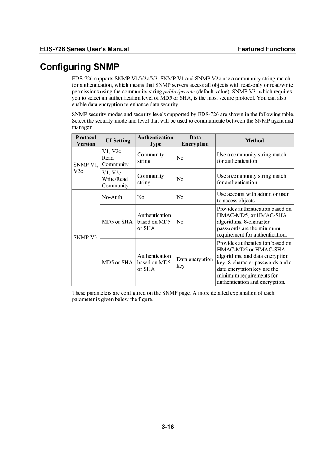 Moxa Technologies EDS-726 user manual Configuring Snmp 