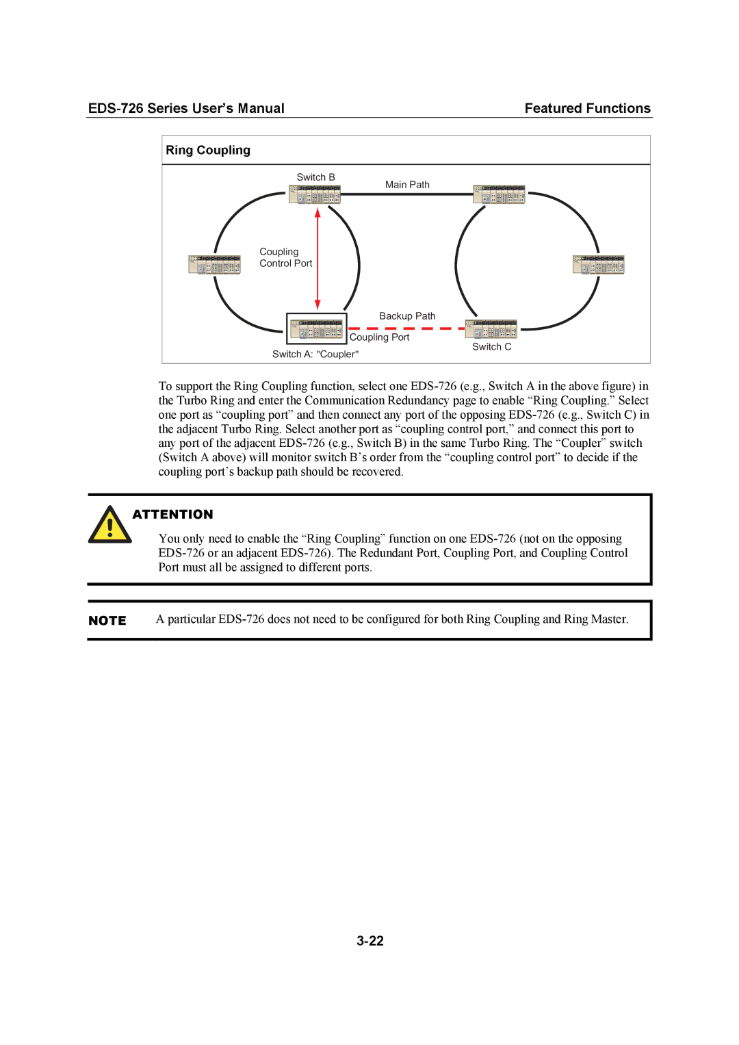 Moxa Technologies EDS-726 user manual Ring Coupling 