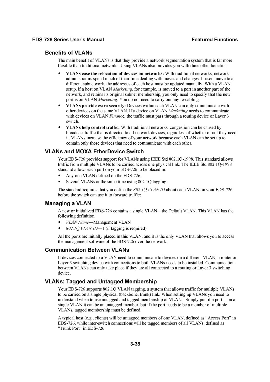 Moxa Technologies EDS-726 user manual Benefits of VLANs, VLANs and Moxa EtherDevice Switch, Managing a Vlan 