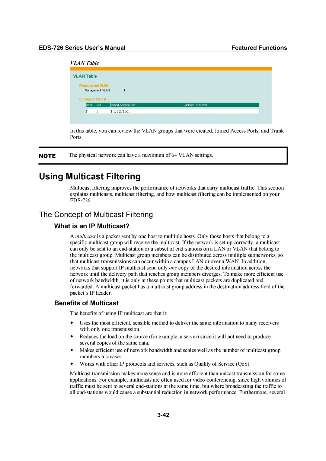 Moxa Technologies EDS-726 Using Multicast Filtering, Concept of Multicast Filtering, What is an IP Multicast?, Vlan Table 