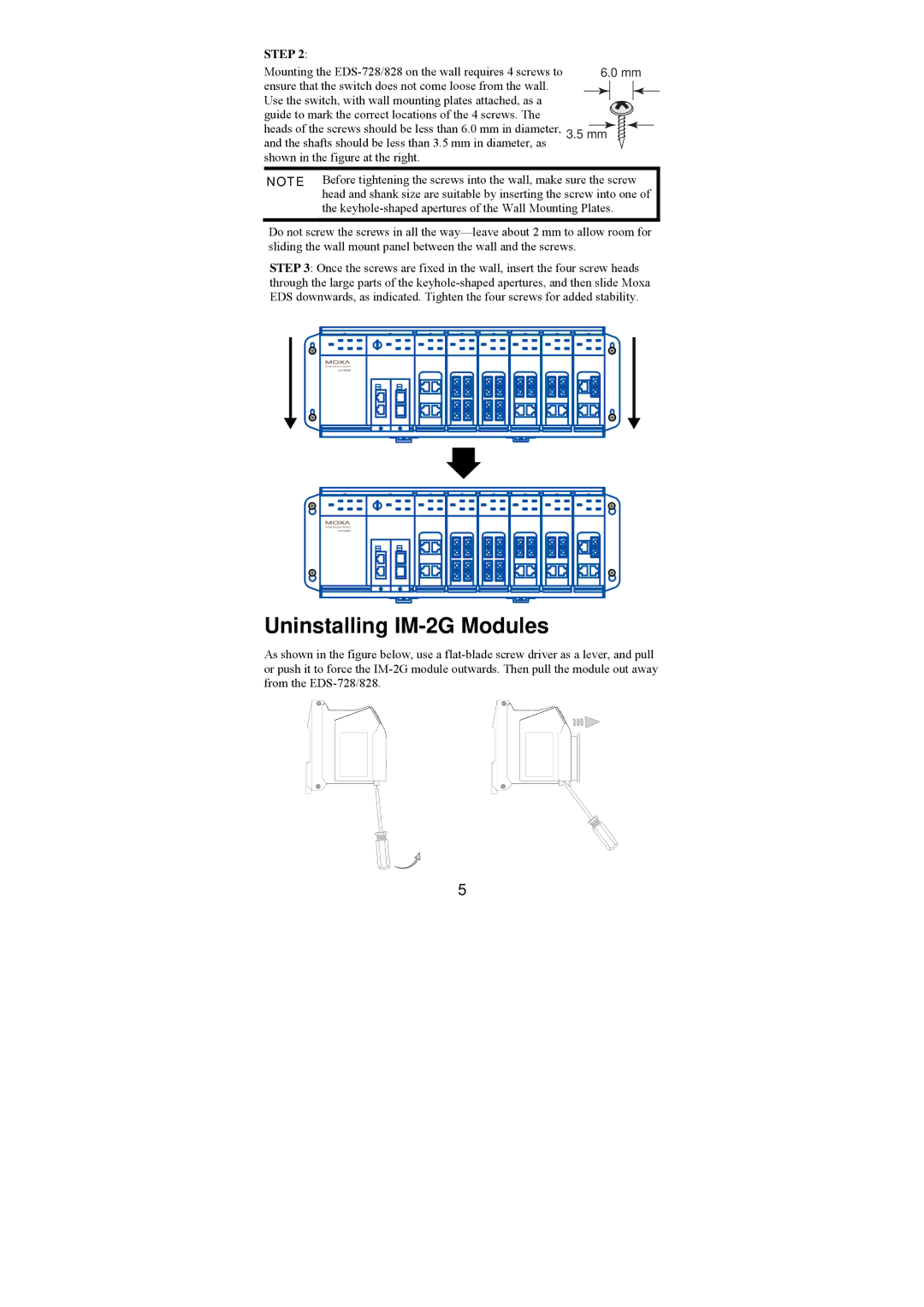 Moxa Technologies EDS-728/828, EDS-828 manual Uninstalling IM-2G Modules, Step 