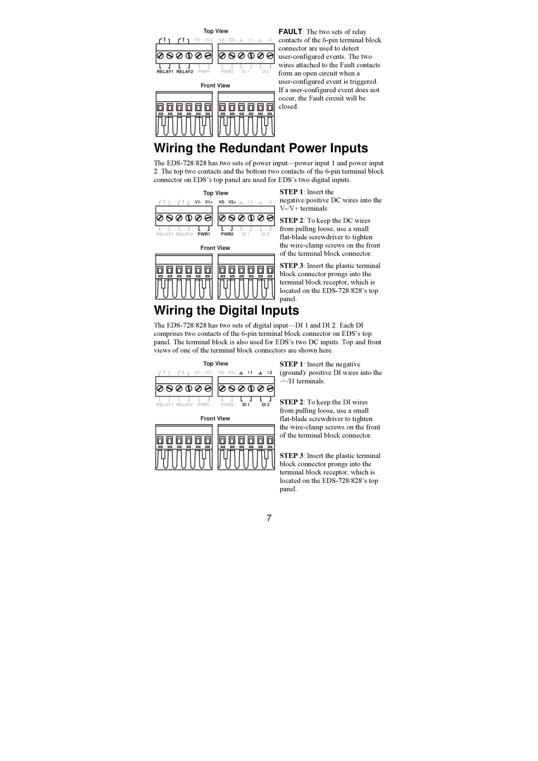 Moxa Technologies EDS-728/828, EDS-828 manual Wiring the Redundant Power Inputs, Wiring the Digital Inputs 