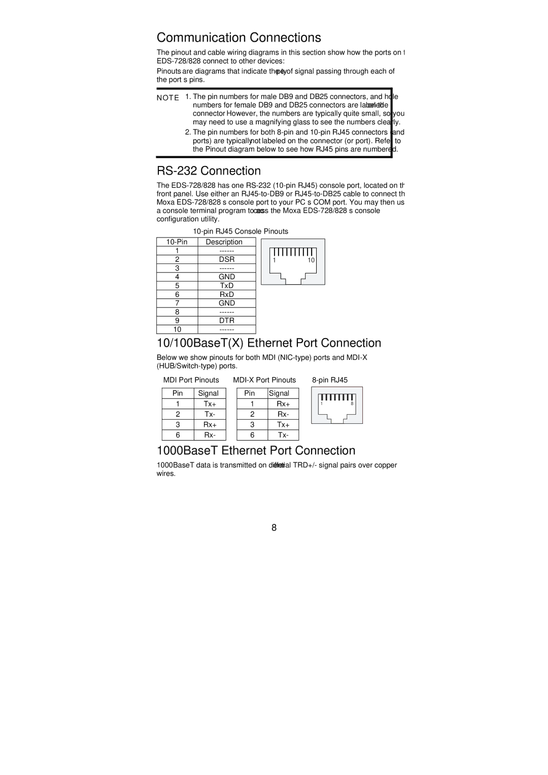 Moxa Technologies EDS-828, EDS-728/828 manual Communication Connections, RS-232 Connection 