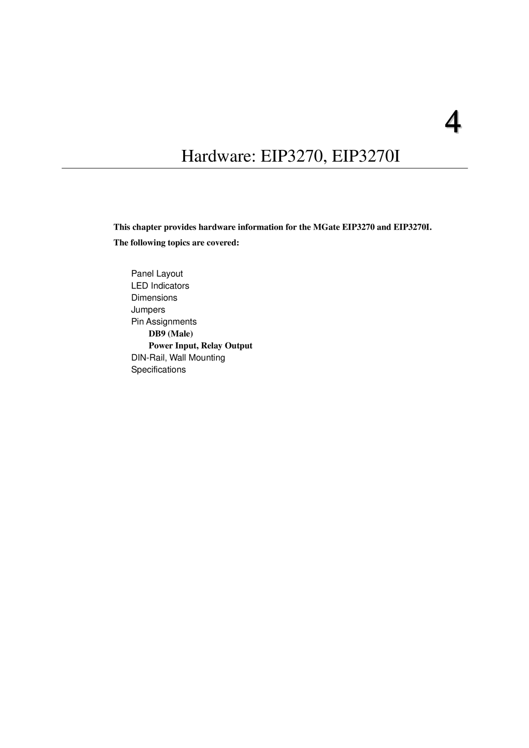 Moxa Technologies EIP3000 DF1 user manual Hardware EIP3270, EIP3270I, ‰ DIN-Rail, Wall Mounting ‰ Specifications 