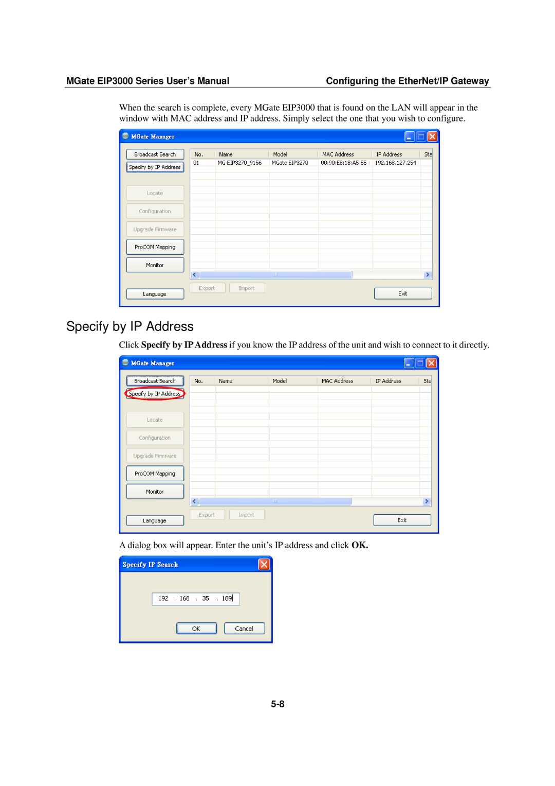 Moxa Technologies EIP3000 DF1 user manual Specify by IP Address 