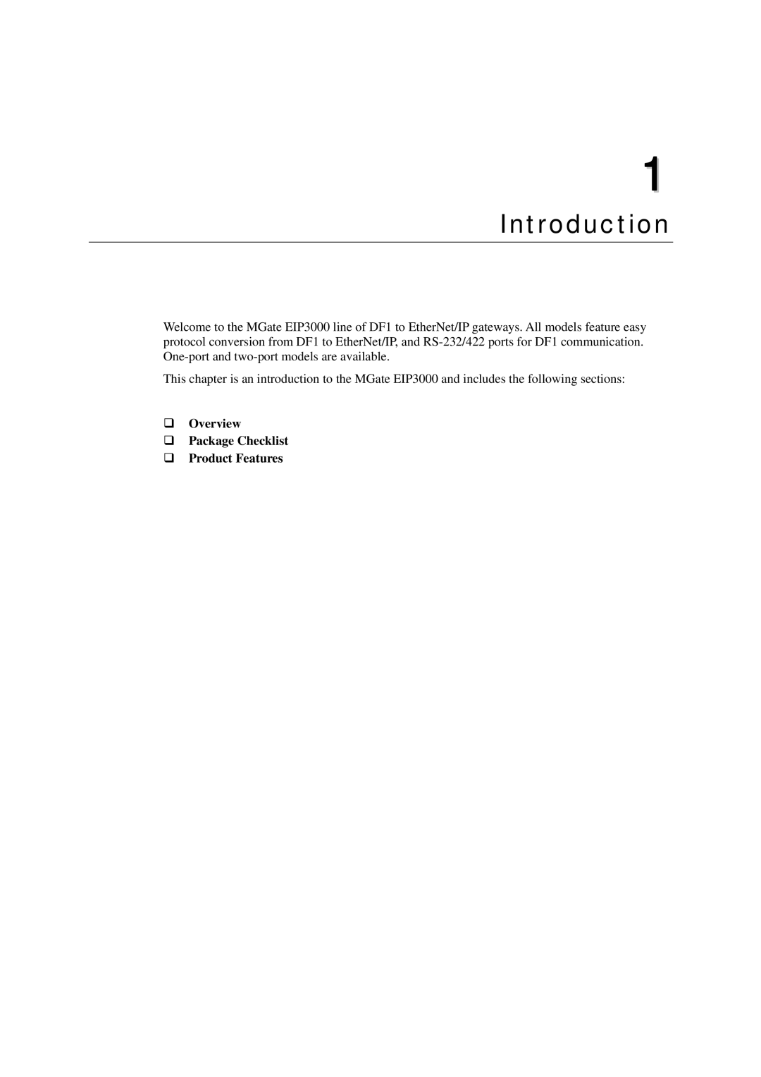 Moxa Technologies EIP3000 DF1 user manual Introduction, ‰ Overview ‰ Package Checklist ‰ Product Features 