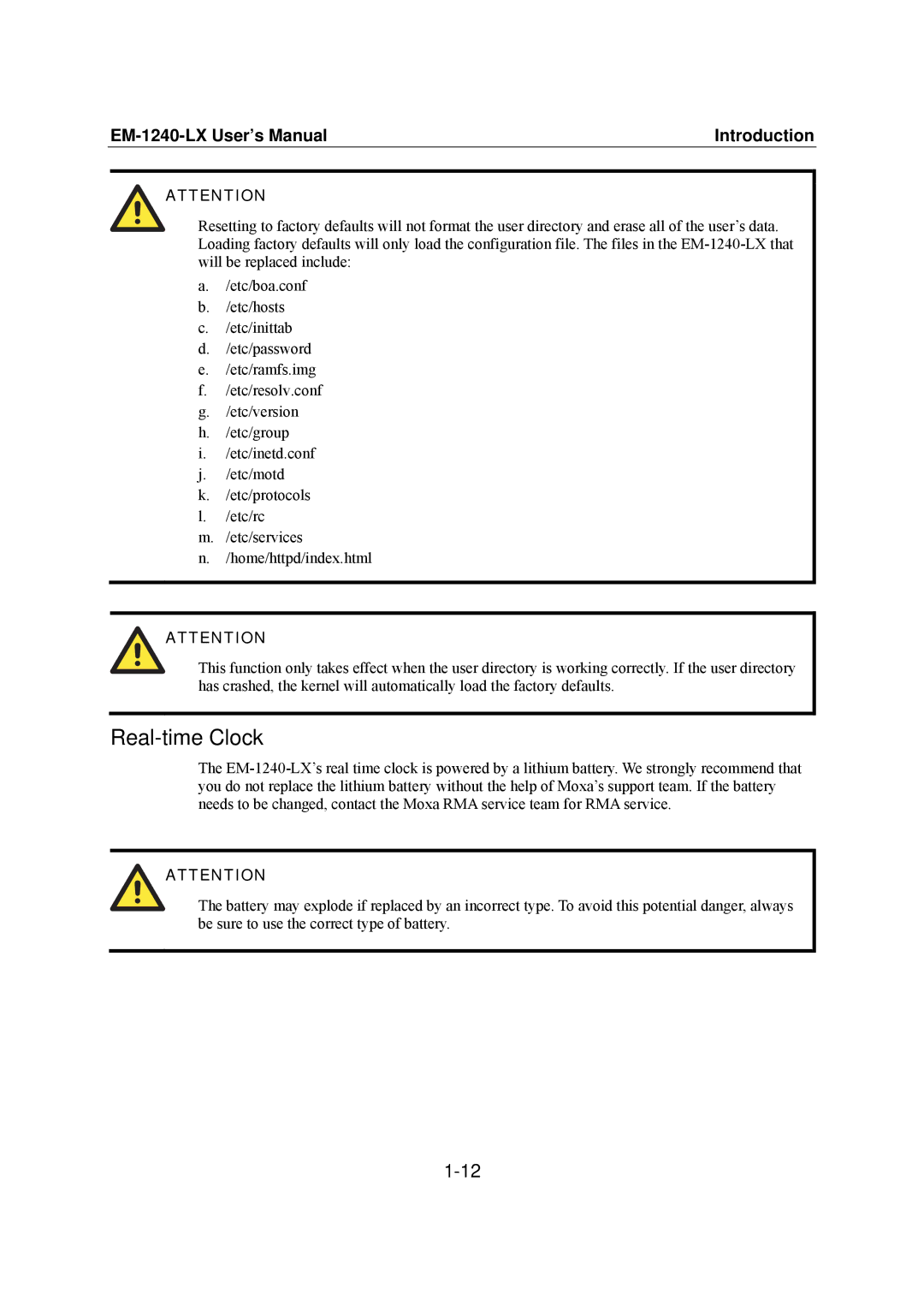 Moxa Technologies EM-1240-LX user manual Real-time Clock 