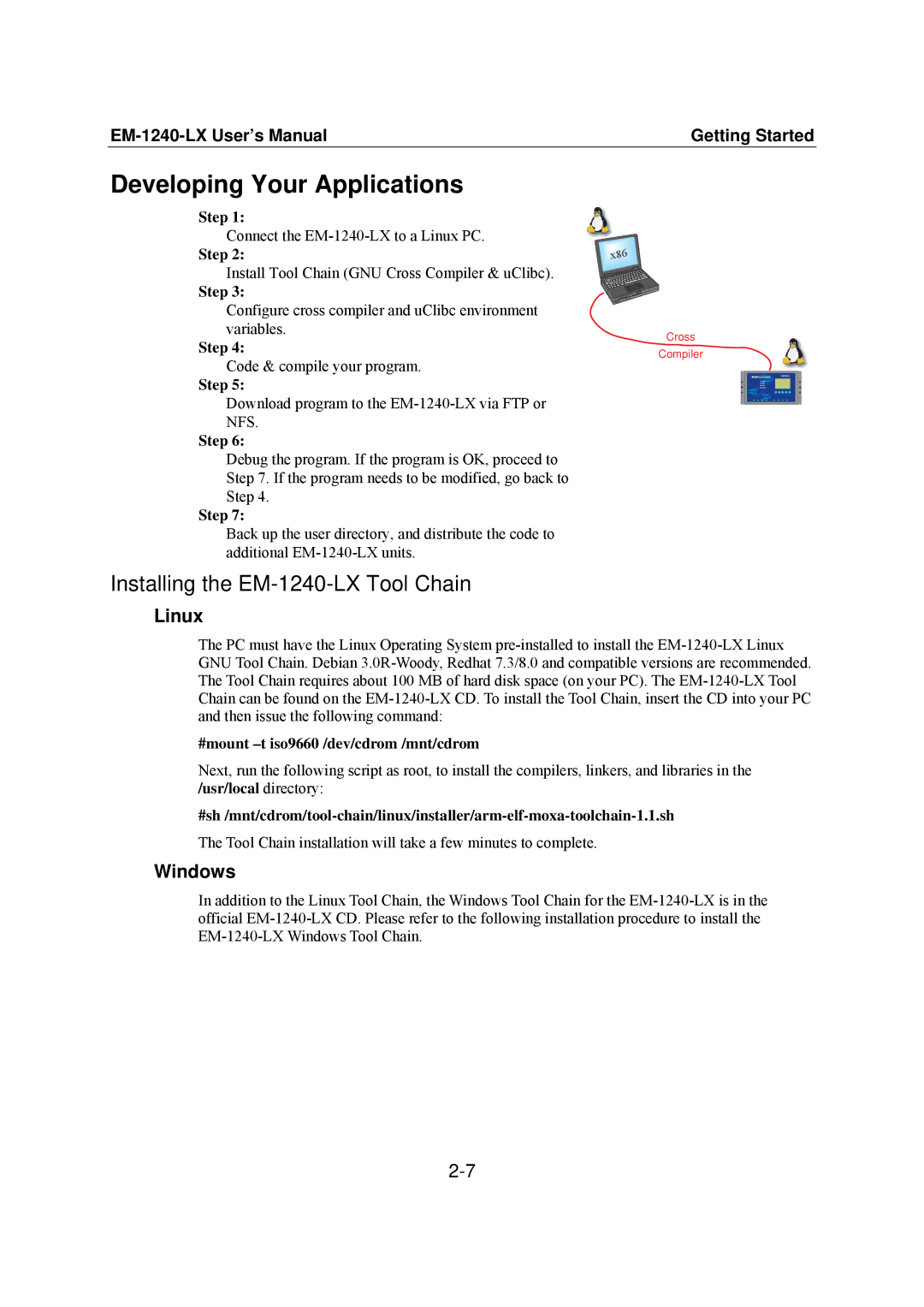 Moxa Technologies user manual Developing Your Applications, Installing the EM-1240-LX Tool Chain, Step 