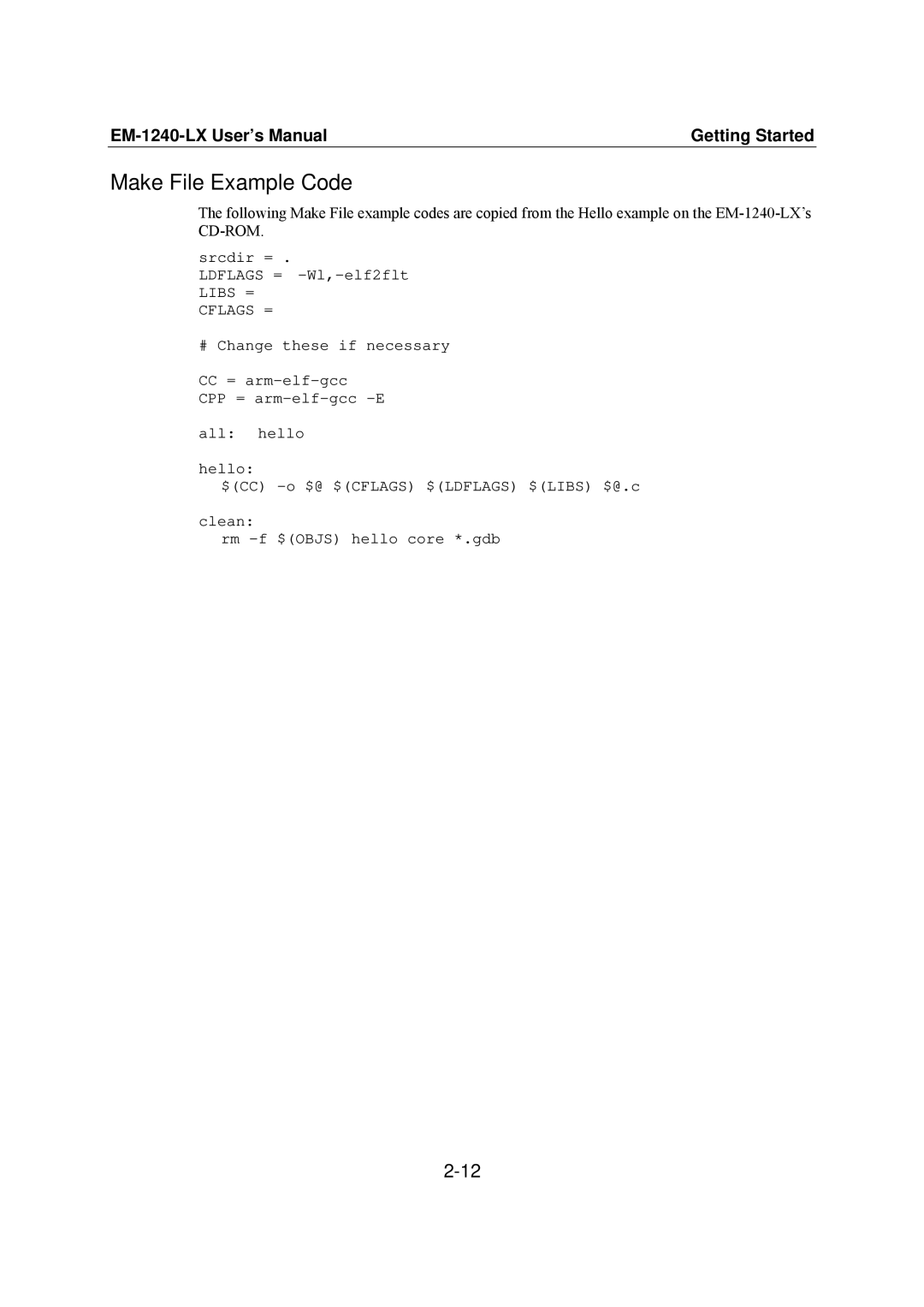 Moxa Technologies EM-1240-LX user manual Make File Example Code, Cflags = 