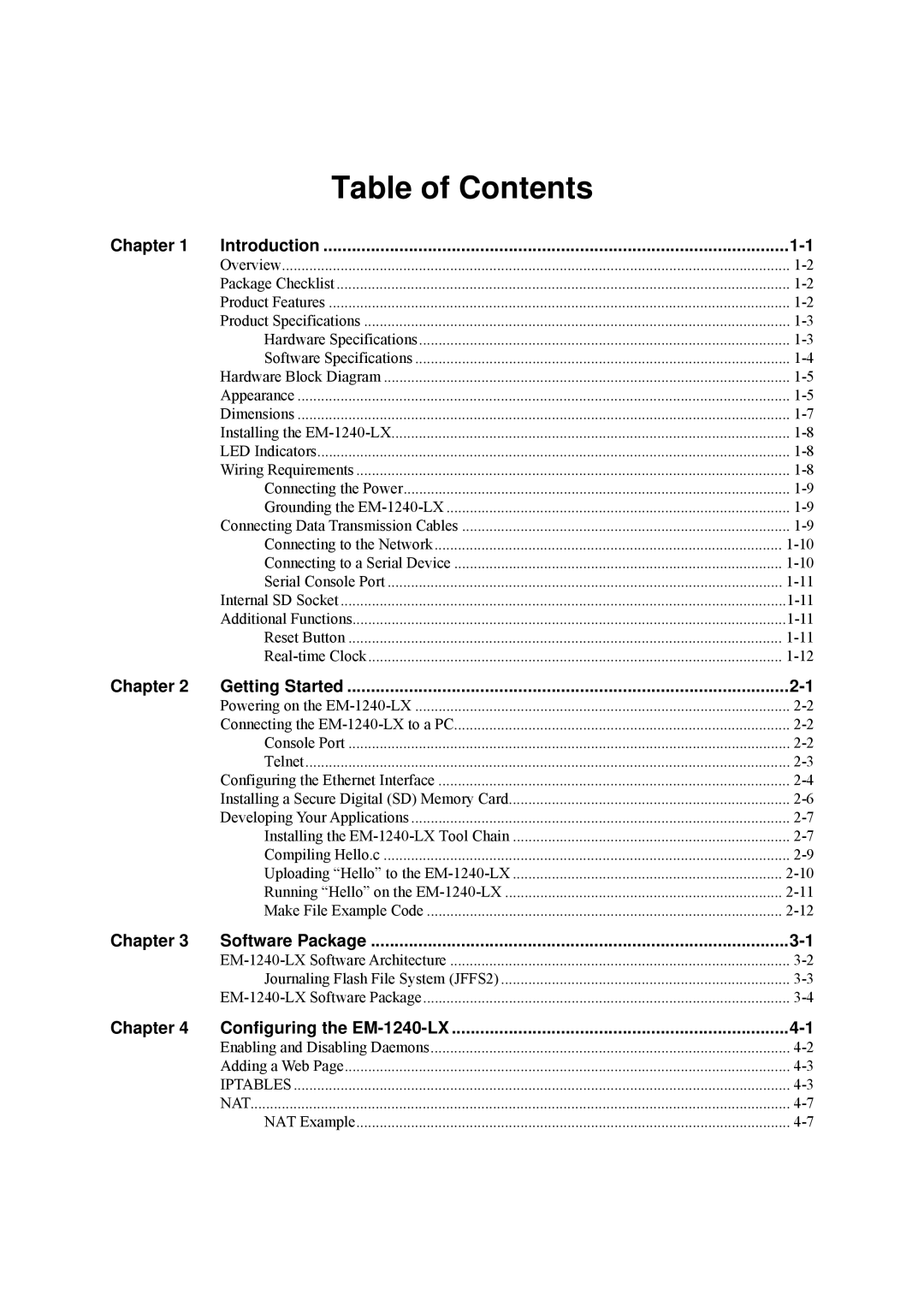 Moxa Technologies EM-1240-LX user manual Table of Contents 