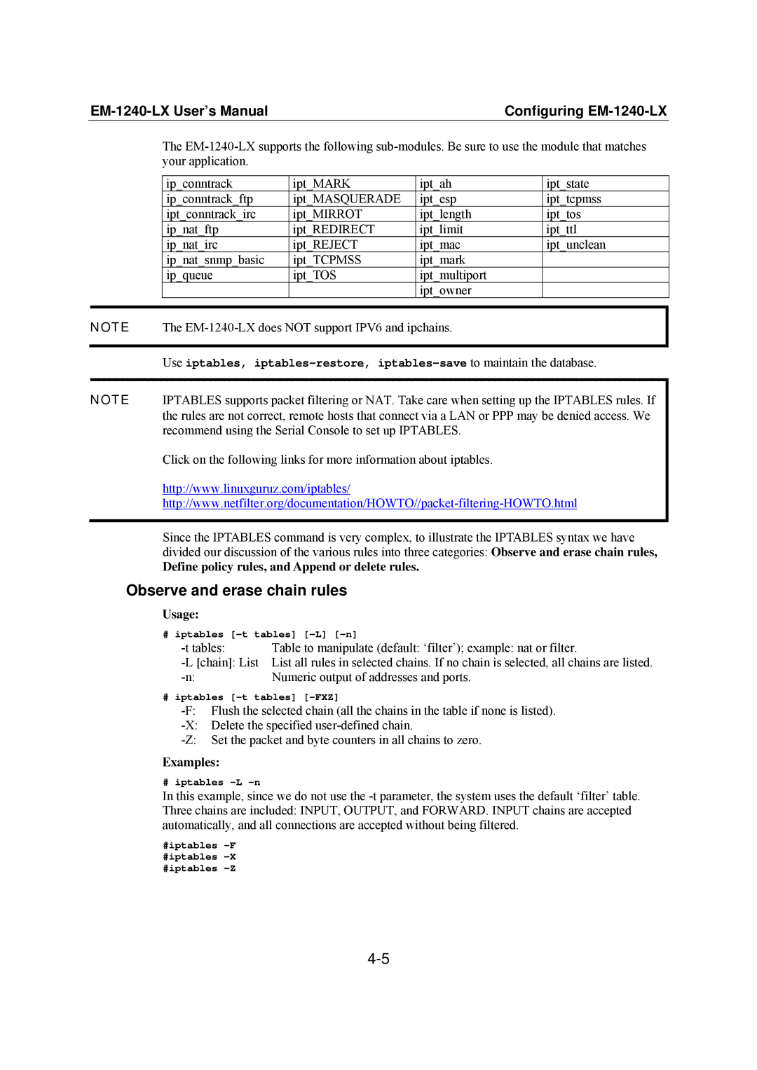 Moxa Technologies EM-1240-LX user manual Define policy rules, and Append or delete rules, Usage, Examples 