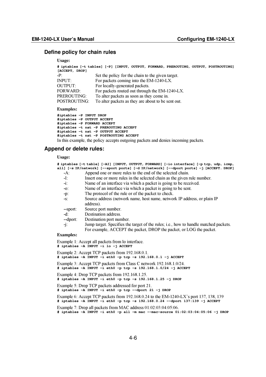 Moxa Technologies EM-1240-LX user manual Define policy for chain rules 