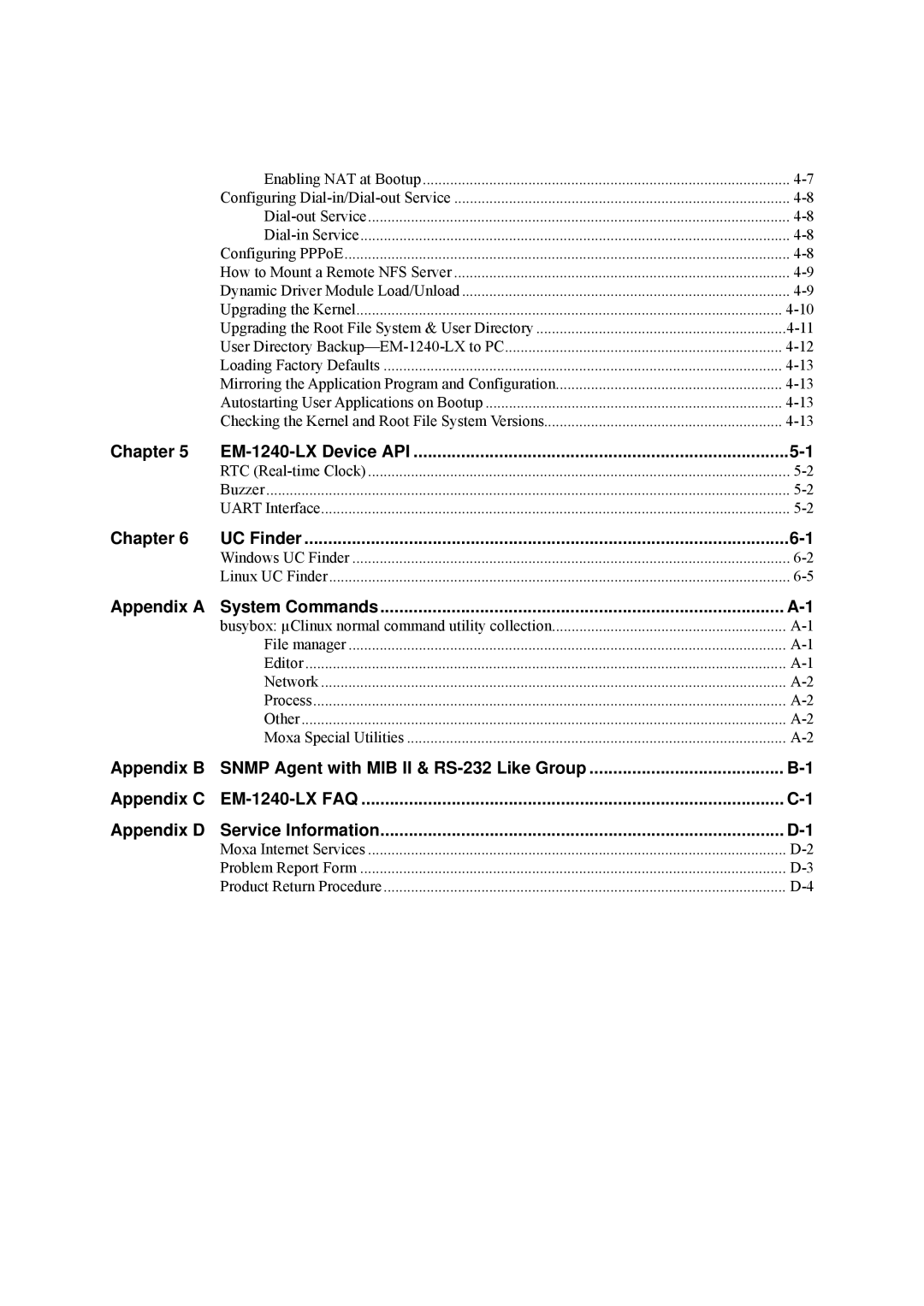 Moxa Technologies user manual Chapter EM-1240-LX Device API 