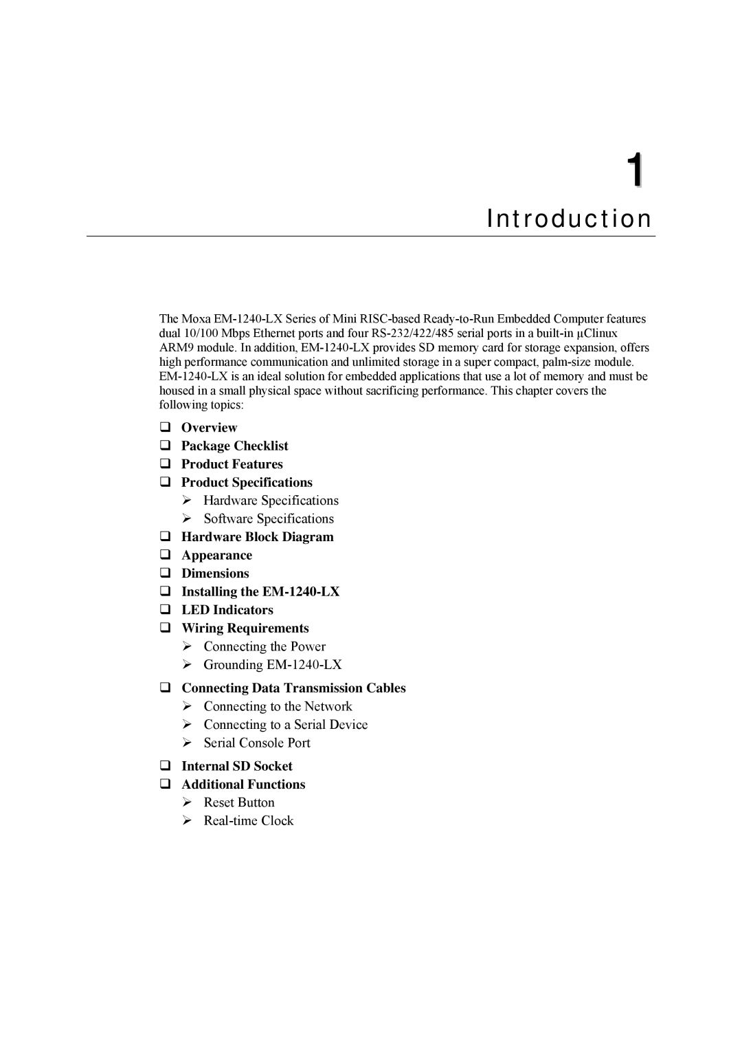 Moxa Technologies EM-1240-LX user manual Introduction 