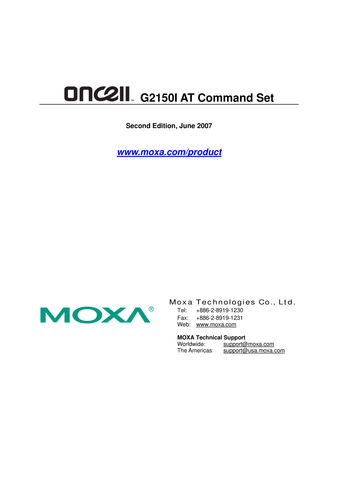 Moxa Technologies manual G2150I AT Command Set, Moxa Technical Support 