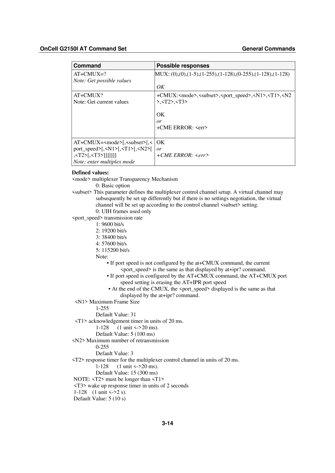 Moxa Technologies G2150I manual At+Cmux=?, At+Cmux?, +CME Error err 