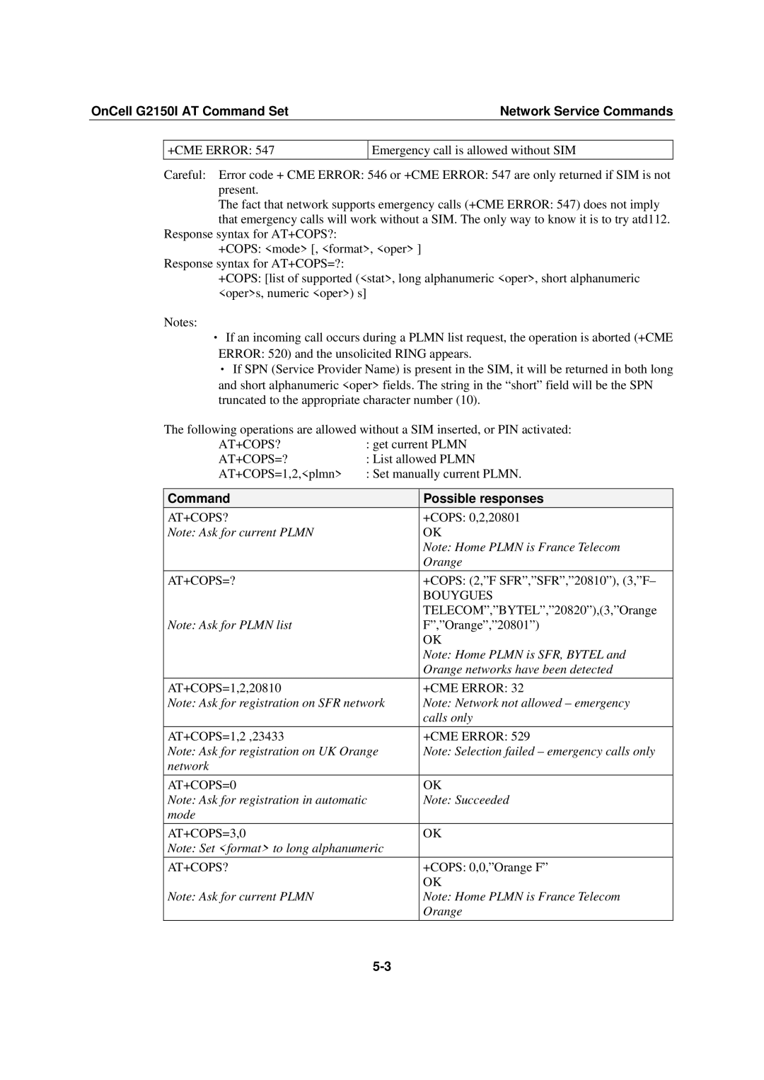 Moxa Technologies G2150I manual Orange networks have been detected, Calls only, Network, Mode 