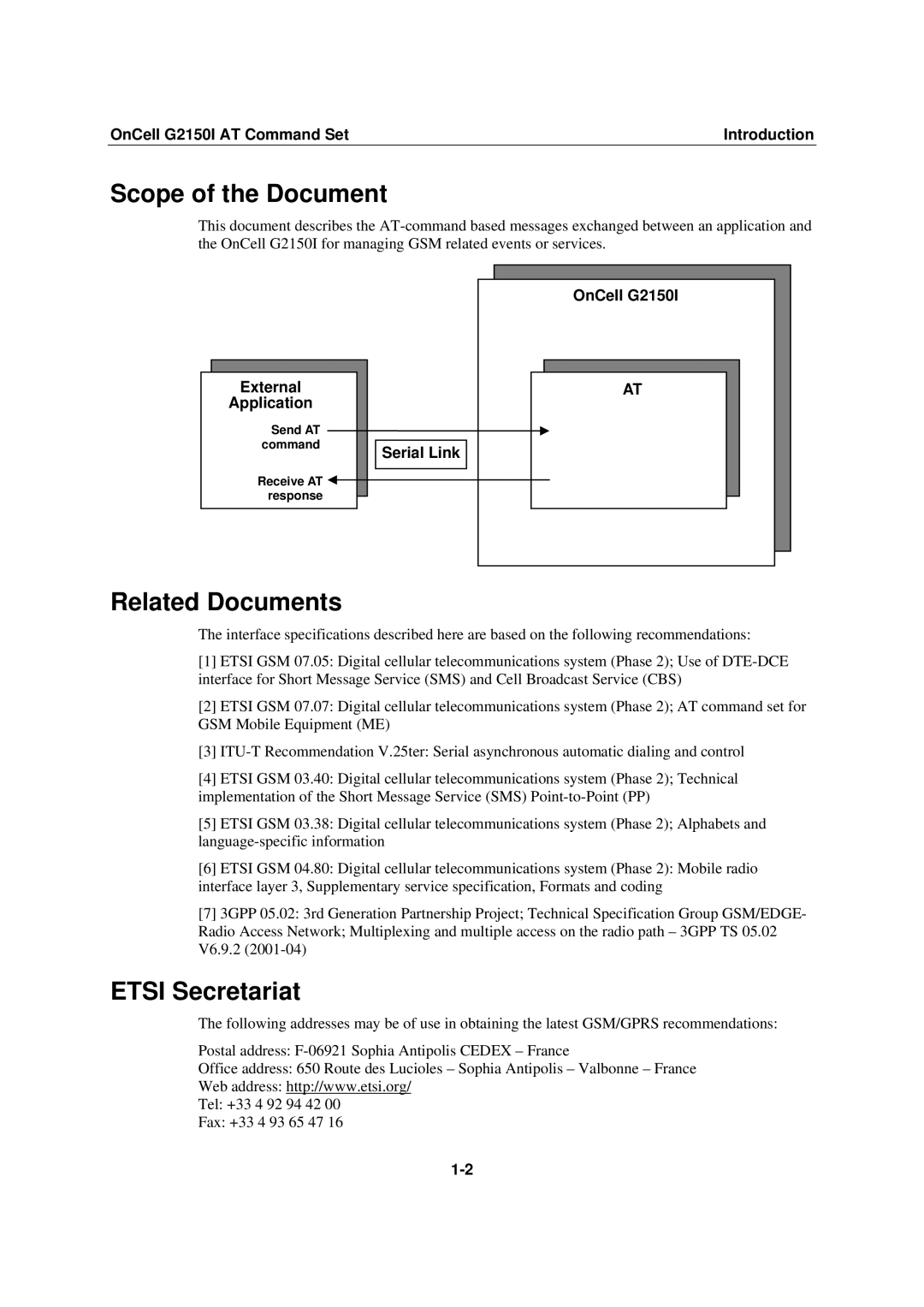 Moxa Technologies G2150I manual Scope of the Document, Related Documents, Etsi Secretariat 