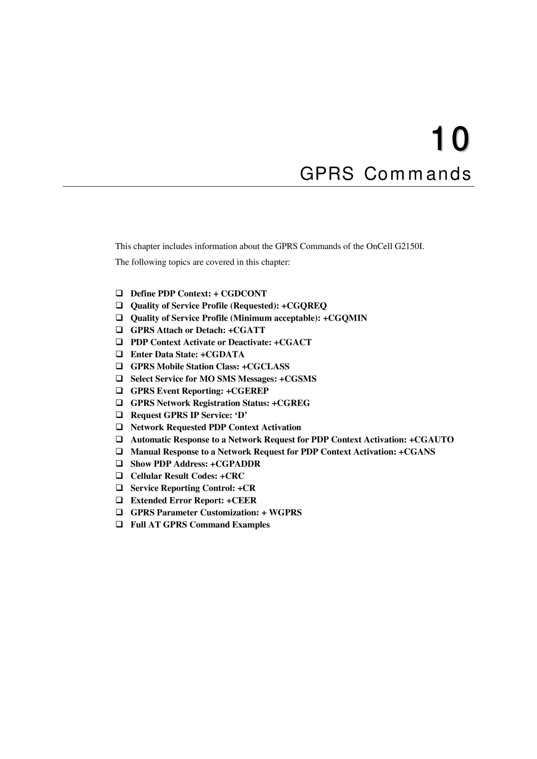 Moxa Technologies G2150I manual Gprs Commands 