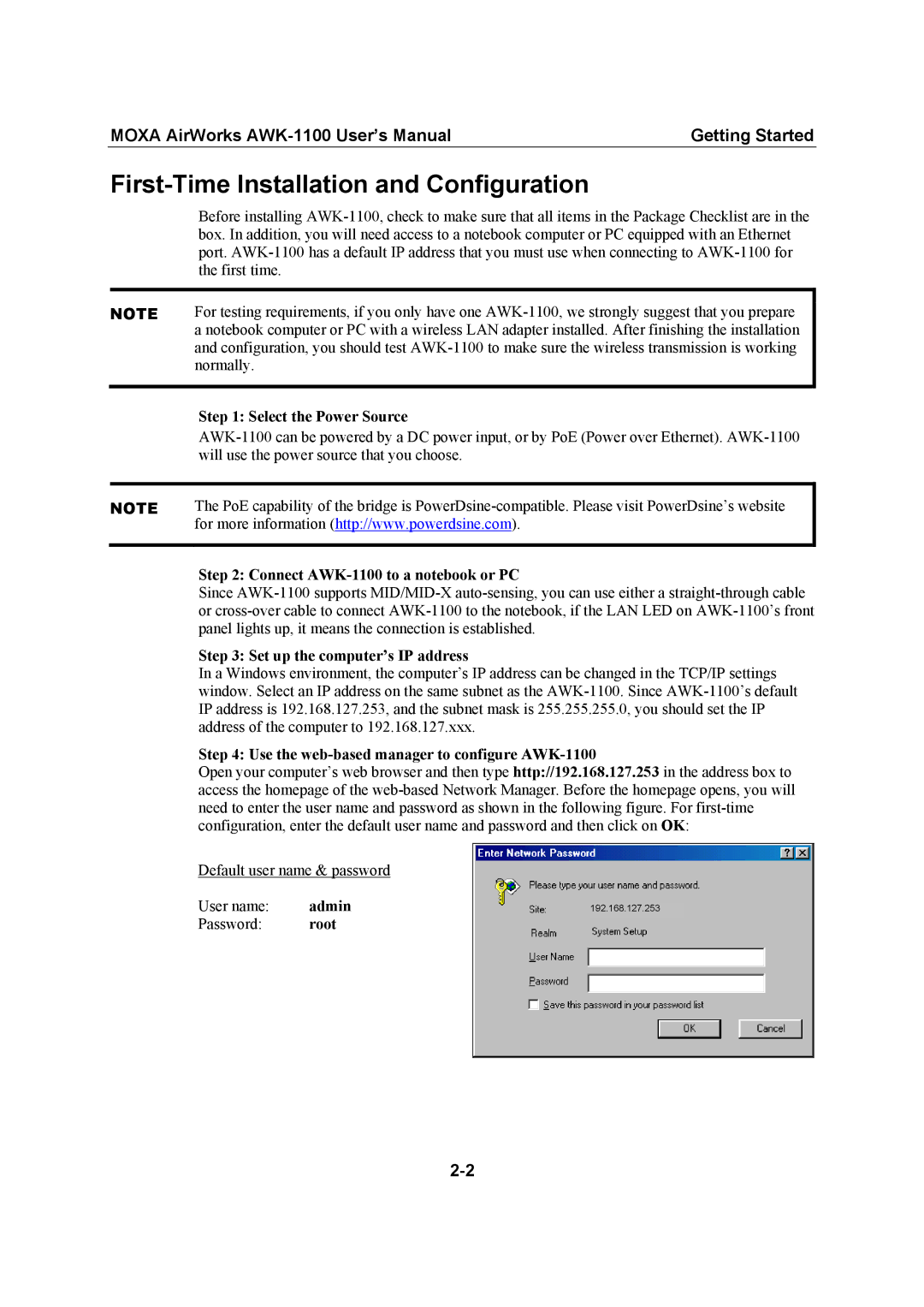 Moxa Technologies MOXA AirWorks, AWK-1100 user manual First-Time Installation and Configuration 