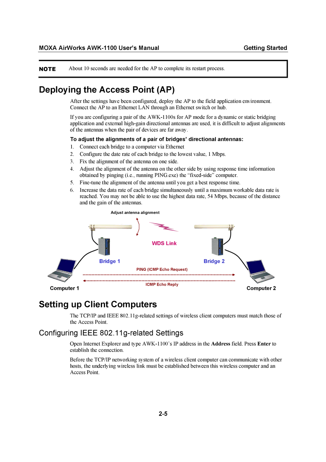 Moxa Technologies AWK-1100, MOXA AirWorks user manual Deploying the Access Point AP, Setting up Client Computers 