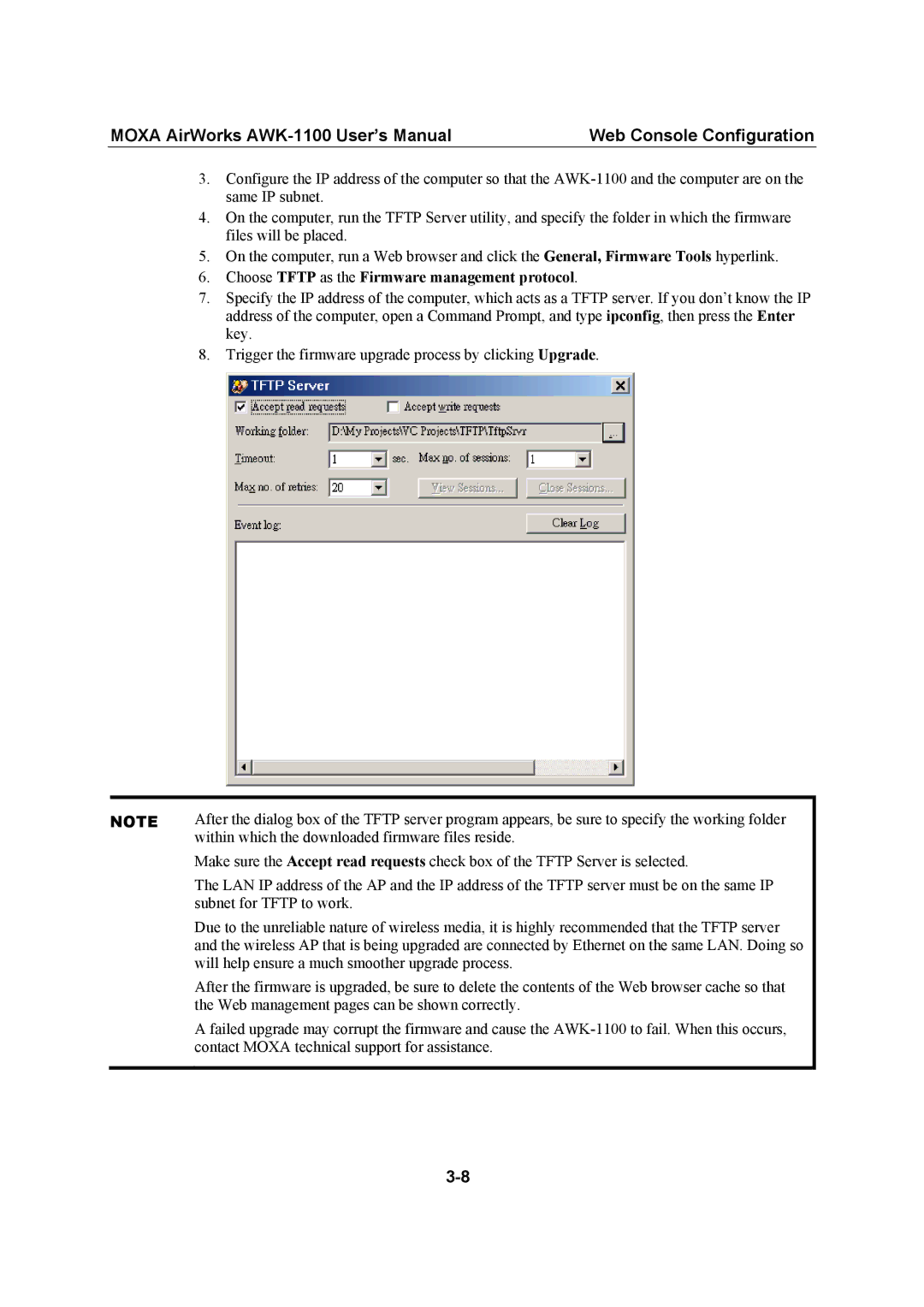 Moxa Technologies MOXA AirWorks, AWK-1100 user manual Choose Tftp as the Firmware management protocol 