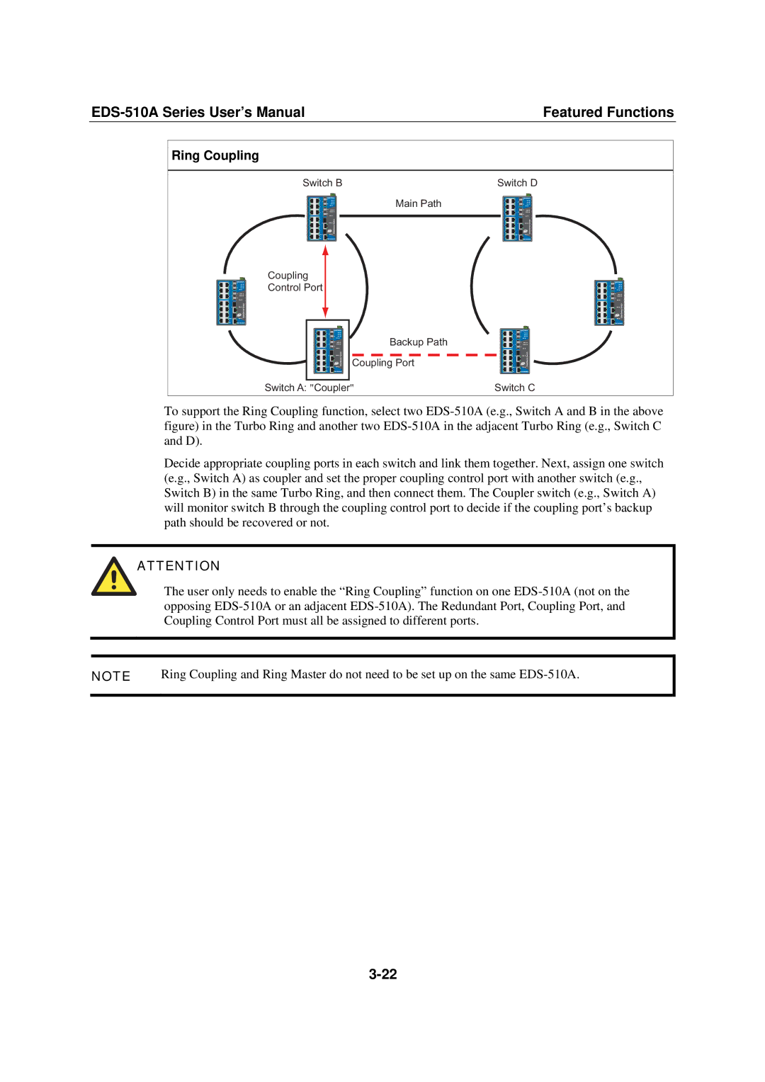 Moxa Technologies EDS-510A, Moxa EtherDevice Switch user manual Ring Coupling 