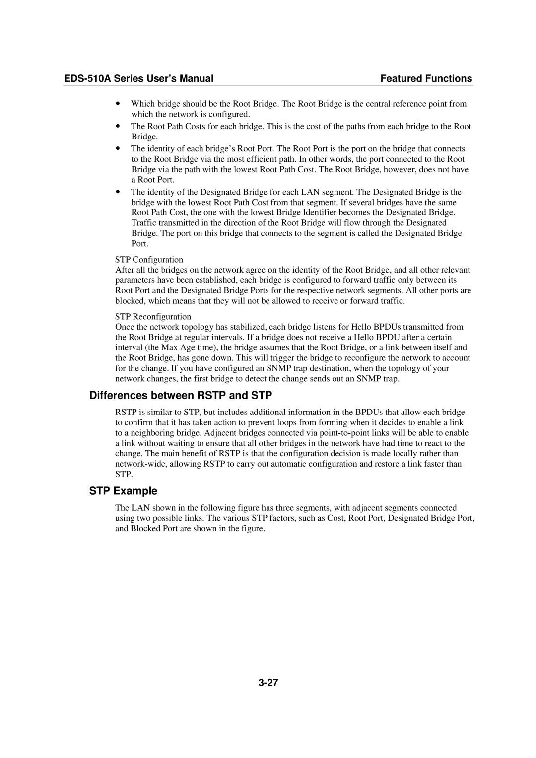 Moxa Technologies Moxa EtherDevice Switch, EDS-510A Differences between Rstp and STP, STP Example, STP Configuration 