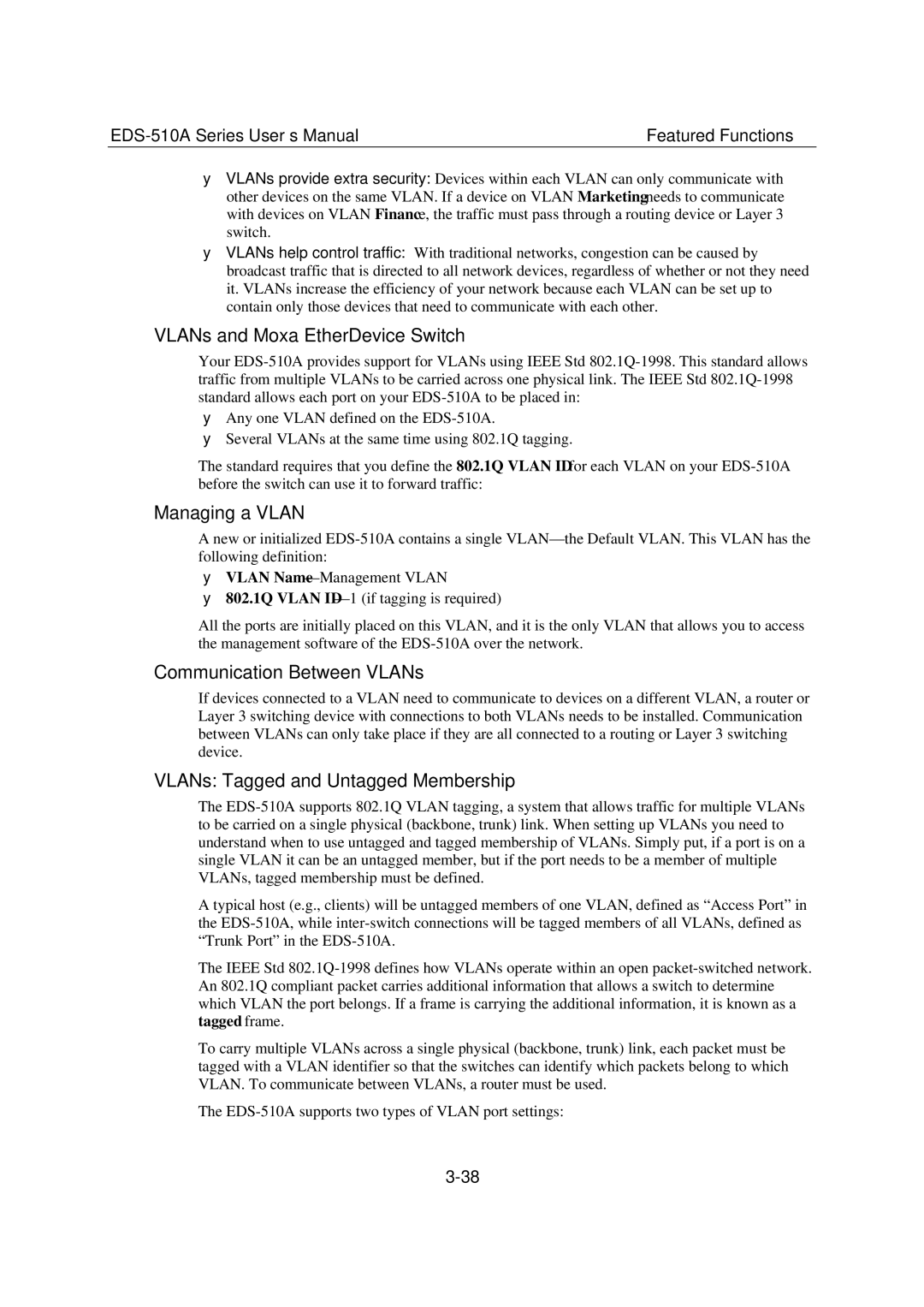 Moxa Technologies EDS-510A user manual VLANs and Moxa EtherDevice Switch, Managing a Vlan, Communication Between VLANs 