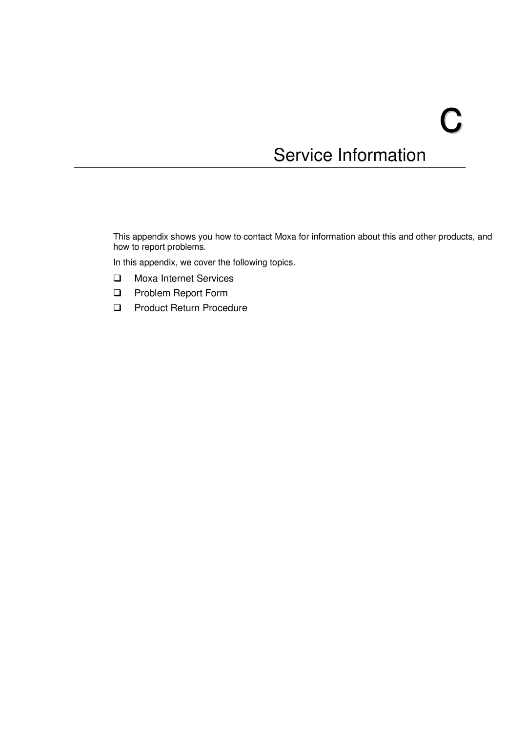 Moxa Technologies EDS-510A, Moxa EtherDevice Switch user manual Service Information 