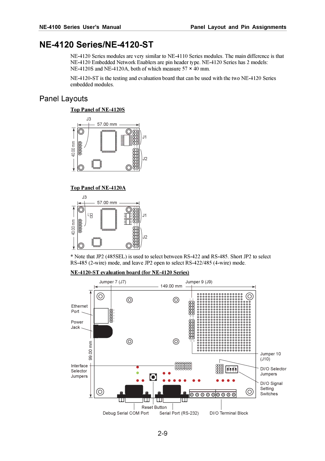 Moxa Technologies NE-4100 user manual NE-4120 Series/NE-4120-ST, Top Panel of NE-4120S, Top Panel of NE-4120A 