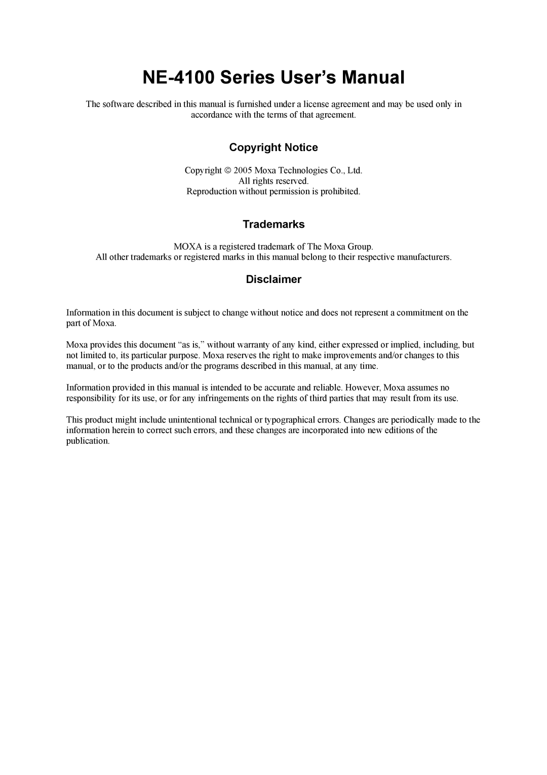 Moxa Technologies NE-4100 user manual Copyright Notice 